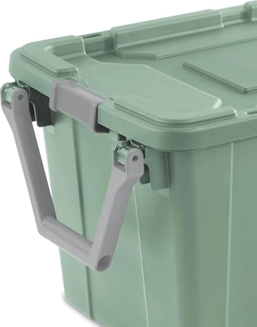 Storage Bin 40 Gallon 160 Qt Wheeled Industrial Tote Plastic Rolling Stacker Storage Box, Tough Lidded Stackable Storage Container for Garage,Home, and Camping Green Sage Base and Lid 2-pack