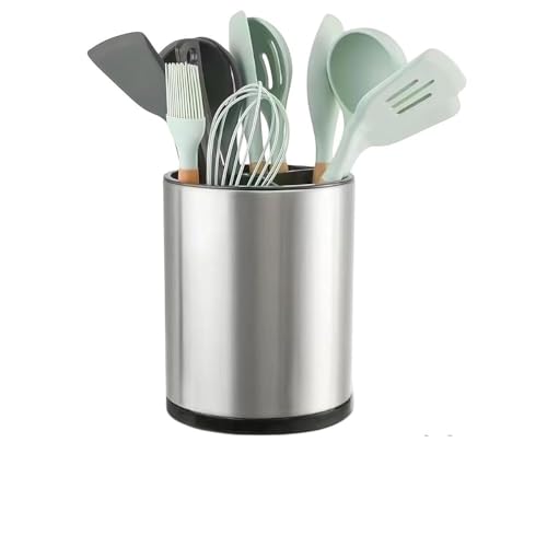 Catálogo de Porta cubiertos Top 5. 49 U Chef Soporte de Utensilios de Cocina Giratorio de 360° de Acero Inoxidable para Encimera, Organizador de Utensilios con 3 Compartimentos, Antideslizante y Moderno