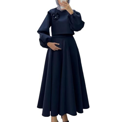 Muslimische Kleider Damen 2 Teiler Tops Rock zweiteilig Gebetskleid mit Hijabs Niqab Gesichtsbedeckung weich atmungsaktiv Lange Ärmel islamische...