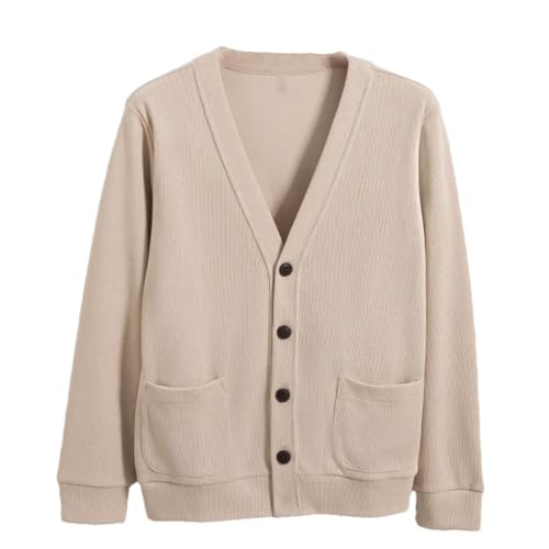 Mens Cardigan Sweater Single Breasted V Neck Solid Color Knitted Cardigan Sweater