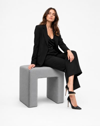 Image of Kundi Modern Boucle Vanity Stool Chair with Wooden Legs - Soft Ottoman Footstool for Makeup Room, Living Room, Entryway & Office (White) (Dark Grey)