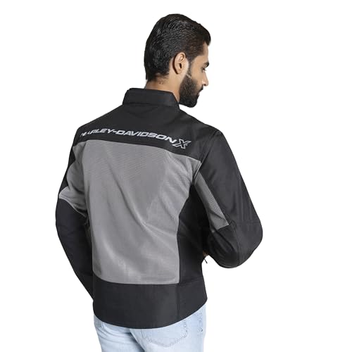 Image of HARLEY-DAVIDSON X Bold Edge Riding Jacket for Men | Polyester with Breathable Mesh Lining | Reflective Prints, Pre-Curved Sleeves & Protector Compartments | Comfortable & Stylish Motorcycle Jacket