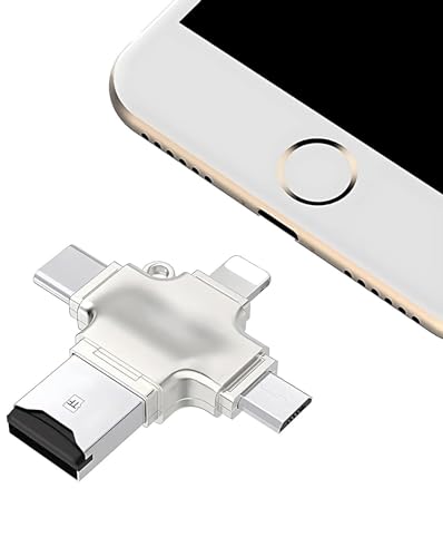 Image of WeFly 4 in 1 Flash Drive with Light-ning, Micro USB, USB A, Type-C Interface Mini Hangable PenDrive for iOS & Android Compatible with iPhone, iPad, Android, PC and More Devices