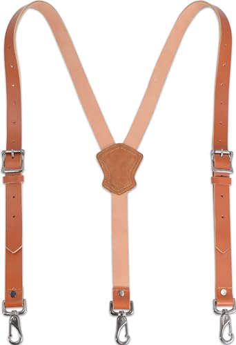 WELKINLAND Buffalo Leather Suspenders, Heavy Duty, Brown, Men's Work Suspenders with Clips