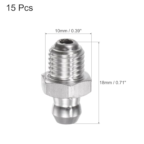 Image of uxcell 304 Stainless Steel Straight Grease Fitting M8 x 1mm Thread Hydraulic Grease Fitting Accessories, 15Pcs