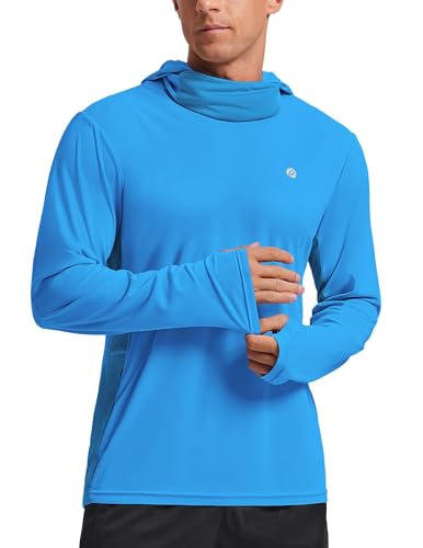 Image of PINSPARK UPF 50+ Sun Protection Hoodie Men with Mask Quick Dry Long Sleeve Fishing Hiking Shirts UV Rash Guard Lightweight