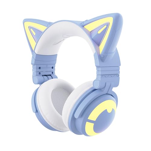 YOWU Cat Ear Headphones CE, Wired/Wireless Blue Gaming Headsets with Seamless Live Sound Experience...
