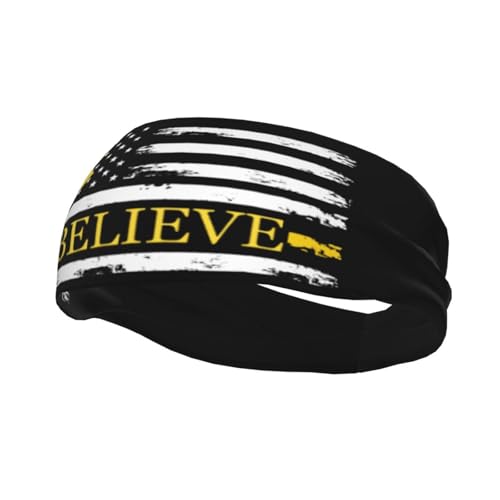 Childhood Cancer Believe American Flag Gold Ribbon Adjustable Sports Headband Moisture Wicking Sweatband for Running Workout