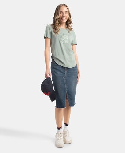 Image of Jockey IW31 Women Micro Modal Fiber Elastane Stretch Relaxed Fit Graphic Print Round Neck Half Sleeve T-Shirt with Curved Hem Styling (Prints May Vary)