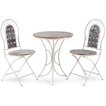 Alpine Corporation Indoor/Outdoor 3-Piece Wood and Metal Bistro Set Table and Folding Chairs Patio Seating