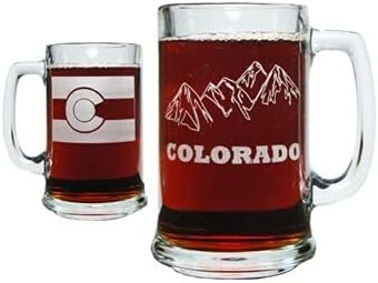 Miniatura 2 de Colorado Mountains and Colorado Flag - Taza de cerveza con asa grabada en ambos lados