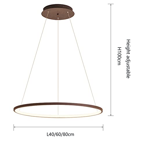 Lámpara colgante LED redonda moderna, regulable con mando a distancia, altura ajustable, ideal para el techo, la mesa del comedor, el salón, la oficina o el dormitorio (marrón, 60 cm de largo).