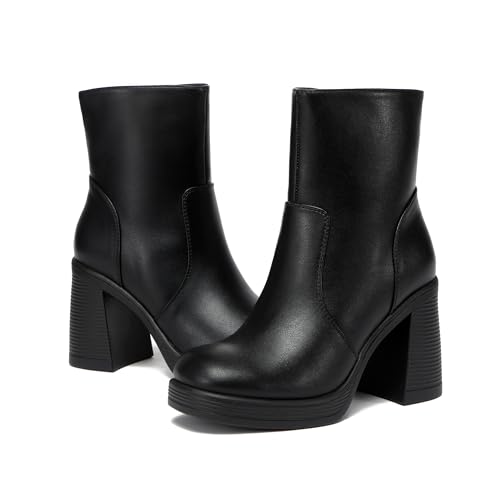 Women's Mid Calf Boots with Zipper, Square Toe Ankle Boots with Chunky Block Heel3