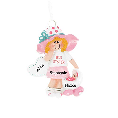 Personalized Big Sister Ornament 2026, Toddler Brunette