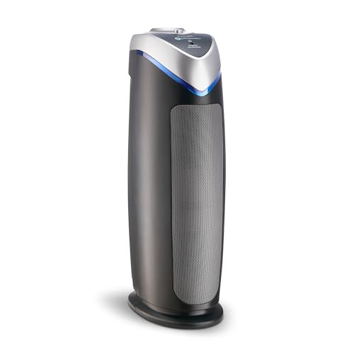 GermGuardian 4-In-1 HEPA Air Purifier for Home, Large Rooms Up To 743 Sq. Ft. with HEPA Air Filter, UV-C Light & Odor Reduction, AC4825E, 22' Tower, Gray