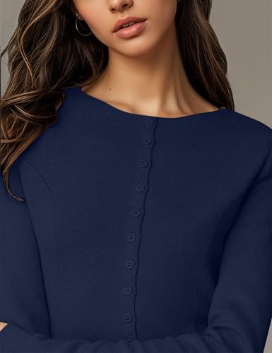 MISSACTIVER Women’s Button Down Slim Fit Cardigan Sweaters Lightweight Long Sleeve Crew Neck Knit Open Front Fall Tops4