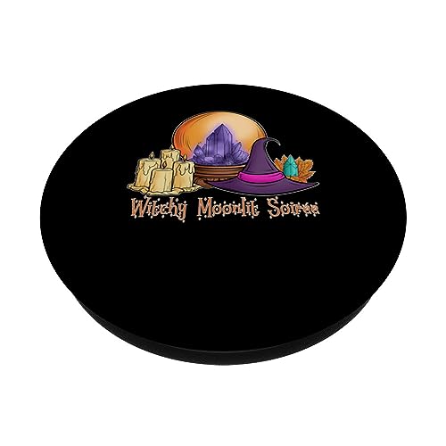 Witchy Moonlit Soiree Spooky Halloween Creepy Ghostly Design PopSockets Swappable PopGrip, Black - Image 2