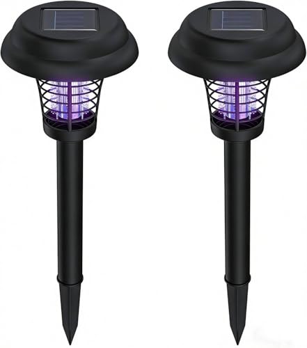 Solar Bug Zapper Outdoor Rechargeable Mosquito Fly Zapper Lamp Repellent Outdoor Waterproof LED Solar Powered Mosquito Killer Lamp for Indoor & Outdoor (2 Pack) (A1)
