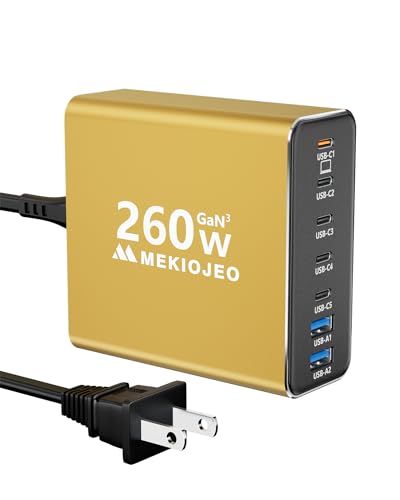 Image of MEKIOJEO Aluminum Alloy 260W USB C Charger GaN Fast USB C Charging Station | 7 Ports 65W Laptop Charger for MacBook Pro /Air /iPad Pro /iPhone