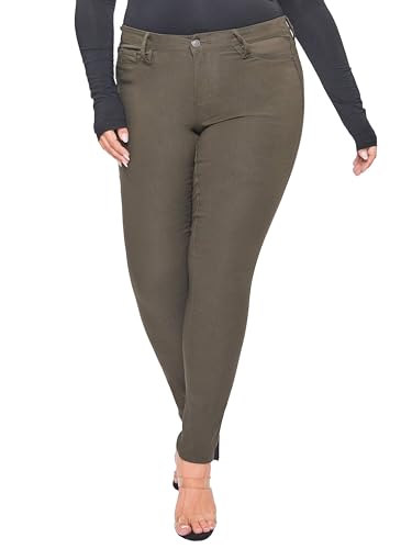 YMI Women's Hyperstretch Mid-Rise Skinny Jeans, Dark Olive, 3X