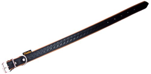 Heim 3768308 Lederhalsband 'Tredi' mit modernen aufgeprägten Narben, 20 mm breit, 30 cm lang, schwarz mit cognac-farbener Unterfütterung