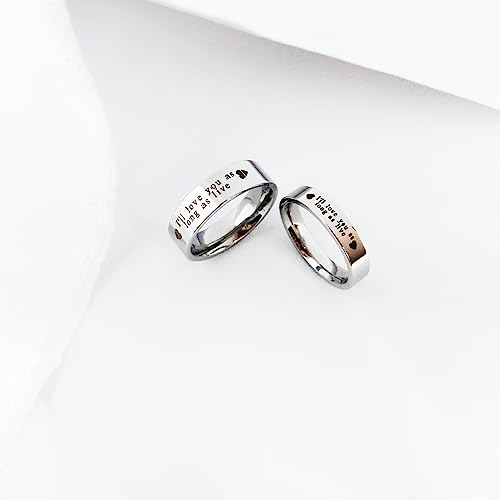 Image of OIDIMS Promise Matching Couples Rings I'll Love You As Long As Live Statement Band Finger Ring Stainless Steel Eternity Engagement Anniversary Valentine's Day Gifts for Lover Jewelry for Him and Her,