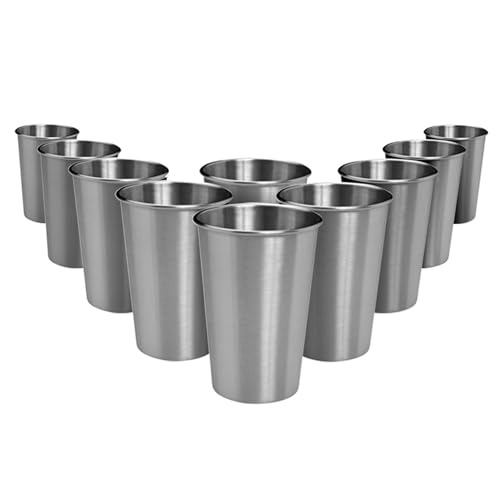CAMBUY Stainless Steel Cups 18oz 10Pcs Metal Drinking Cup Tumbler Set