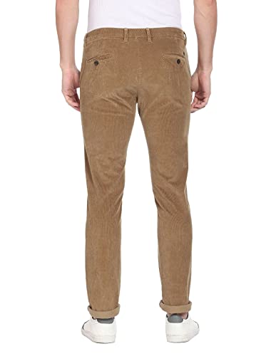 Image of Men Brown Mid Rise Corduroy Solid Casual Trousers