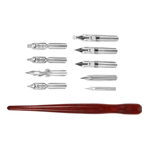 BESPORTBLE Set de Plumas de Inmersión Diseño Europeo y Mango de Madera Puntas de Acero Inoxidable Agarre Estable y Líneas Elegantes para Caligrafía para Práctica Artística