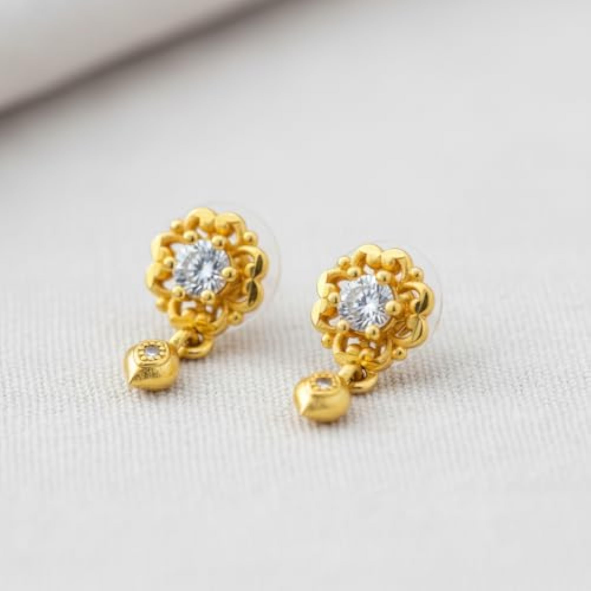 Women's Floral Stud Drop Earrings with CZ Stone, Lightweight