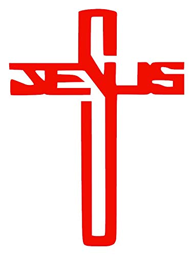 Jesus Cross Christian [Pick Any Color] Vinyl Transfer Sticker Decal for Laptop/Car/Truck/Window/Bumper (3in x 2.2in, Red)