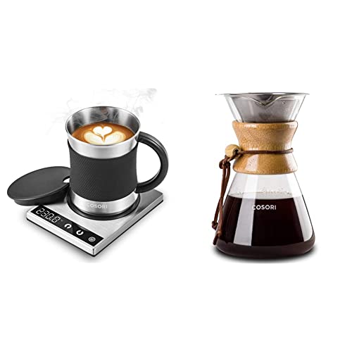 COSORI Coffee Mug Warmer & Mug Set, Electric 24 Watt, Touch Tech & LCD Digital Display, 304 Stainless Steel, 17 oz, Mug lid & Pour Over Coffee Maker