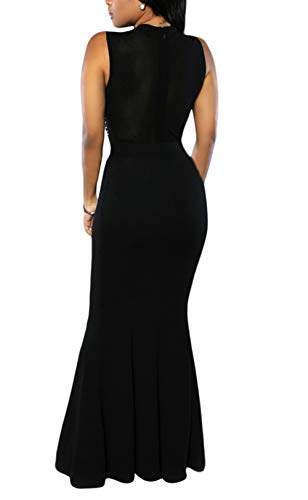 PRETTYGARDEN Women's Long Fitted Beading Sleeveless Mermaid Evening Gown Dress