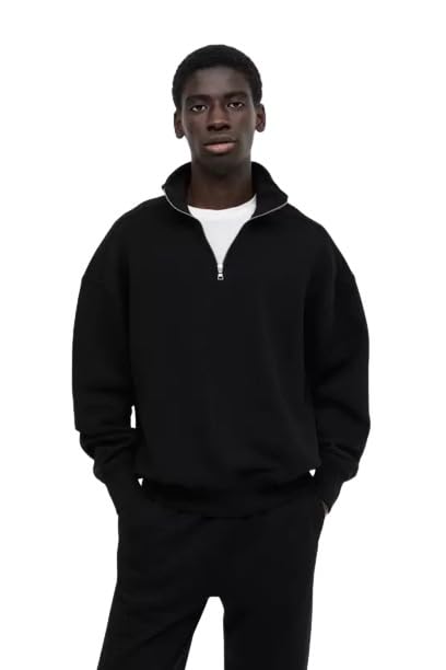 A to Z CREATIONFleece Solid Half Zipper High Neck Full Selvees Loose Fit Sweatshirt for Men's