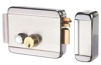 Electronic Door Rim Locks, Stainless Steel Rim Locks, Dead Bolts for Outdoor Main Gate Wood Gate Villa Flate for Electric Lock Security System - Silver (with Power Adapter)