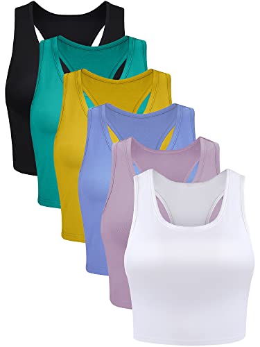 Basic-Tanktops, ärmellos, Racerback, Sport, bauchfrei, für Damen, Mädchen, zum Tragen im Alltag, 6 Stück, XX-Large