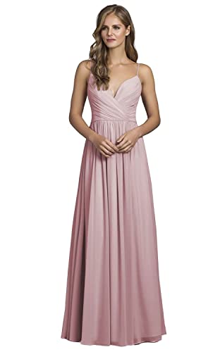 Robe de demoiselle d'honneur longue plissée en mousseline rose avec poches élégante C119