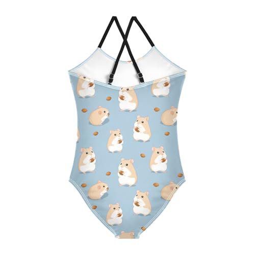 Girls Swimwear 3-10 Years One Piece Halter Swimsuit Hamster Beach Bathing Suit2