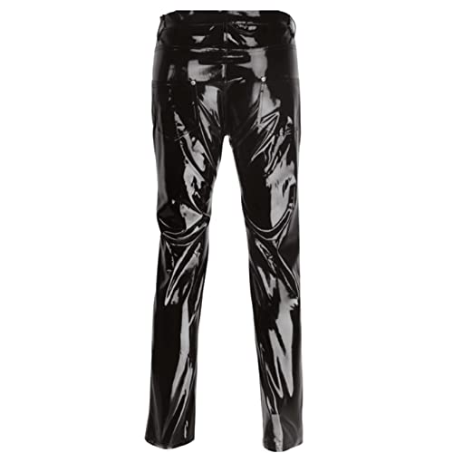 Men's Wet Look PVC Leather Pants Mid Waist Straight Long Trousers Gothic Leggings4