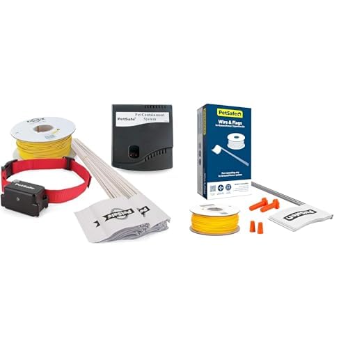 PetSafe - Système de Clôture Anti-Fugue avec Collier et Fil pour Grand Chien & Kit Rallonge Clôture Anti-Fugue pour Chien, Bobine de 150 m de Fil Jaune de Calibre 20 + 50 fanions