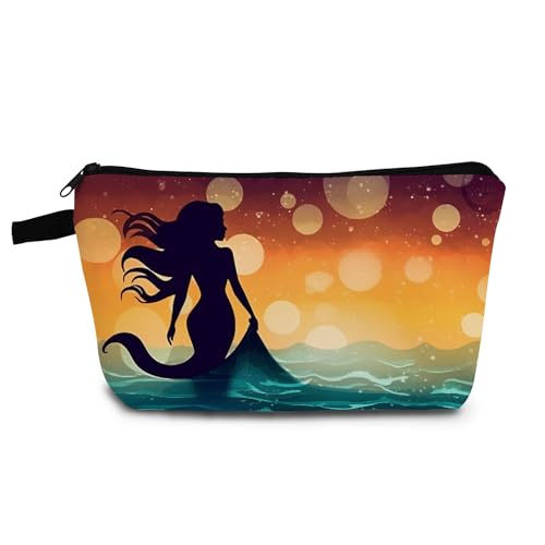 YULUENZE Mermaid Present Mermaid Art Print Makeup Bag Cute Small Organizer Bag with Zipper Fancy Mermaid Cosmetic Bag Birthday Presents for Mermaid Lovers Women Sisters Friends