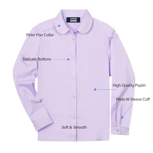 Image of LittleSpring Girls Long Sleeve Uniform Shirts Peter Pan Collar Poplin Blouse