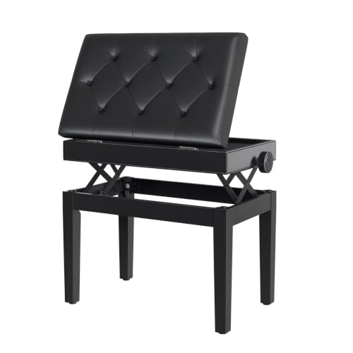 HOMCOM Banco de Piano Almacenamiento Patas de Madera 54,5x33x48-58cm Neg…