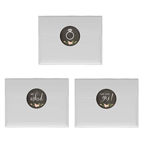 Andaz Press Chocolate Drop Labels Stickers, Wedding He Asked She Said Yes!, Chalkboard Floral Roses, 216-Pack, For Bridal Shower Engagement Kisses Party Favors Decor #TOP2