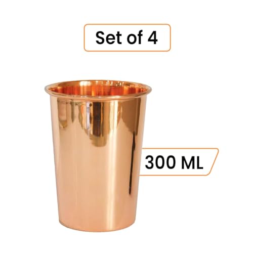 Image of Kuber Industries Copper Drinking Serving Water Glasses Serveware Glass Tumbler (2 Pcs,Height-9 cm, Dia- 6 cm, 300 ml Each)
