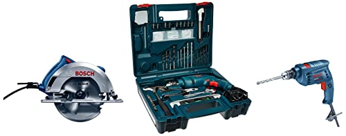 Bosch Corded Electric Circular Saw&Bosch 500-Watt Professional Impact Drill Machine (Blue) &Bosch GSB 500W 10 RE Professional Corded-Electric Drill Tool Kit(Blue, Set of 100 Tools)