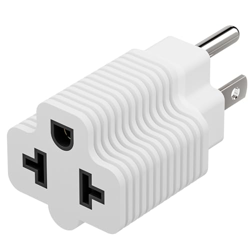 [4-in-1] 15 Amp Household AC Plug to 20 Amp T Blade Adapter,5-15P to 5-20R,5-15P to 6-15R,5-15P to 6-20R, 4 in 1 AC Power Adapter,15A 125V to 20A 250V Adapter (White, 1)