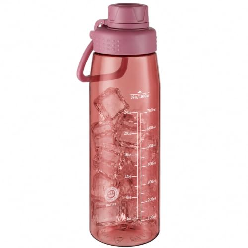 Image of 32oz Clear Water Bottle - BPA-Free Tritan Plastic, Fast Flow Spout Lid, Wide Mouth & Leakproof Design Hiking Water Bottle Suitable for Travel, Outdoors, Gym, Travel, Home, School(Red)