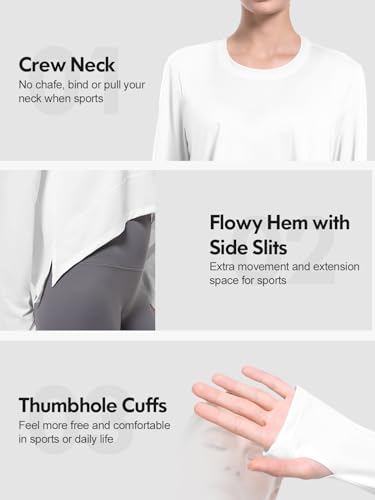 Image of Women's UPF 50+ Sun Shirt Long Sleeve Rash Guard UV Protection top with Thumb Holes Side Slits for Hiking Running White XL
