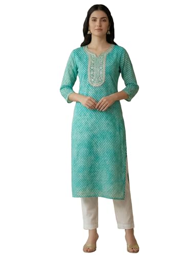 Image of INDO ERA Women's Georgette Leheriya Printed Straight Calf Length Kurtas (IEAI12232)